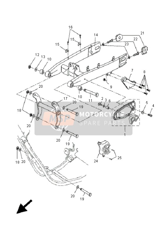 Yamaha DT50R-SM 2007 Rear Arm for a 2007 Yamaha DT50R-SM